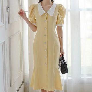 Short-sleeve Buttoned Mermaid Dress