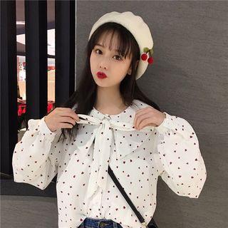 Heart Printed Puff-sleeve Peter Pan Collar Blouse As Shown In Figure - One Size