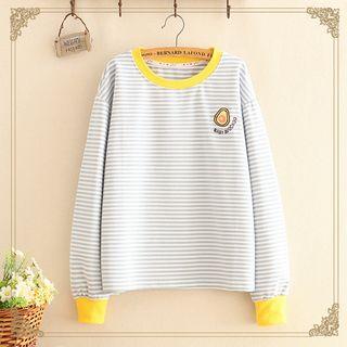 Avocado Embroidered Striped Long-sleeve Top