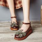 Genuine Leather Floral Ankle Strap Shoes