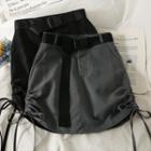 Drawstring-side Mini Pencil Skirt With Belt