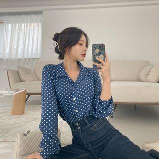 Notch-collar Polka-dot Shirt