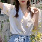 Short-sleeve Floral Print Top / A-line Mini Dress