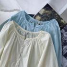 Puff-sleeve Collarless Shirt