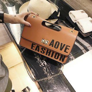 Lettering Chain Strap Shoulder Bag