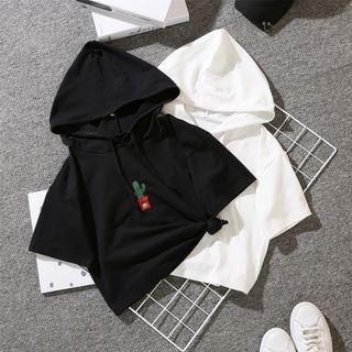 Short-sleeve Cropped Embroidered Hoodie
