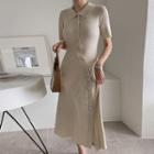 Collared Asymmetric Button-up Knit Long Dress