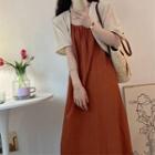 Spaghetti Strap Shirred Midi Dress / Short-sleeve Crop Jacket