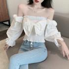Bell-sleeve Off-shoulder Cropped Blouse White - One Size