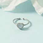Heart Glass Alloy Open Ring Silver - One Size