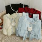 Rosette Ribbon-accent Loose Cardigan