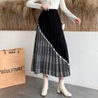 Houndstooth Panel Pleated A-line Skirt Houndstooth - One Size