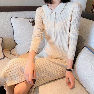 Long-sleeve Polo Midi Knit Dress