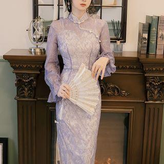 Long-sleeve Sheer Qipao Dress