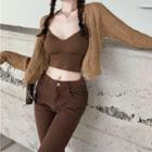 Cropped Camisole Top / Cardigan / High Waist Bootcut Pants