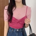 Short-sleeve T-shirt / Shirred Camisole Top