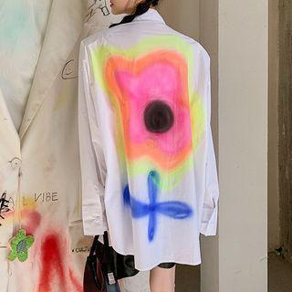 Padded-shoulder Print Shirt