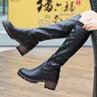 Faux Leather Chunky-heel Tall Boots