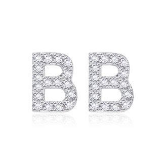 Simple And Fashion Letter B Cubic Zircon Stud Earrings Silver - One Size