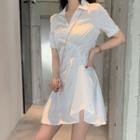 Short-sleeve Twisted Mini Shirt Dress