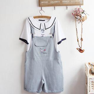 Embroidered Jumper Shorts / Short-sleeve Sailor-collar Top