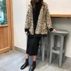 Leopard Print Cardigan / Elastic Waist Midi Skirt