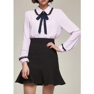 Contrast Tie-front Chiffon Blouse