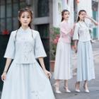 3/4-sleeve Embroidered Qipao Top