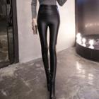 Faux-leather Fleece-lined Skinny Pants