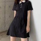Color Block Polo Collar Dress Black - One Size