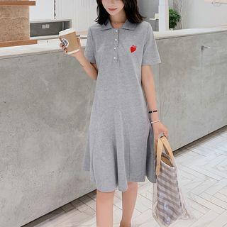Short-sleeve Heart Embroidery Polo Dress