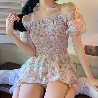 Short-sleeve Floral Print Top / Camisole Top / Shorts