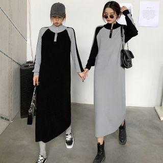 Color Panel Long-sleeve Midi Skirt