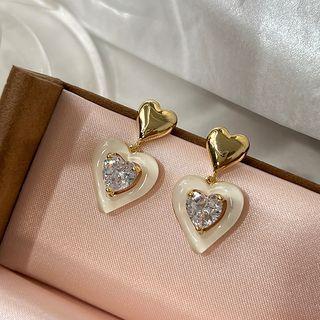 Heart Rhinestone Resin Alloy Dangle Earring 1 Pair - Gold - One Size