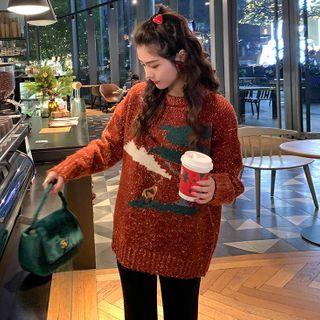 Reindeer Print Melange Sweater