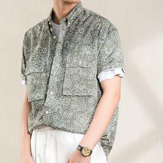 Printed Flap-pocket Short-sleeve Shirt