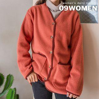 V-neck Dual-pocket Fleece Jacket