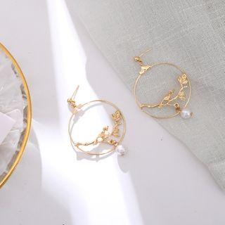 Faux Pearl Alloy Branches Dangle Earring 1 Pair - Gold - One Size