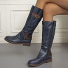 Buckled Block-heel Mid-calf Boots