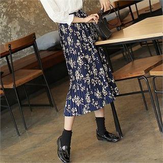 Accordion-pleat Floral Pattern Skirt