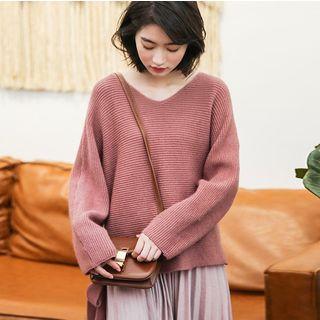 Tie-hem V-neck Loose Sweater