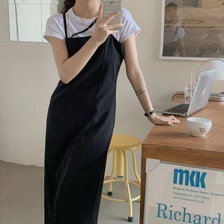 Short-sleeve T-shirt / Strappy Midi Shift Dress