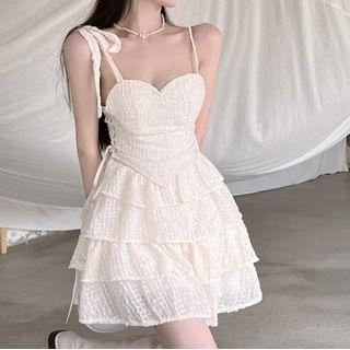 Spaghetti Strap Padded Tiered Mini A-line Dress