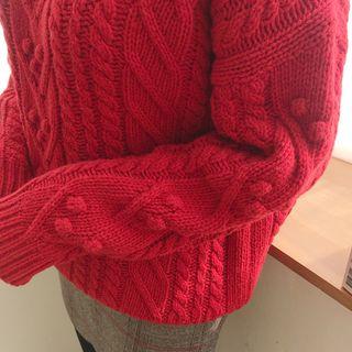 Wool Blend Cable-knit Sweater Red - One Size