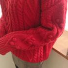 Wool Blend Cable-knit Sweater Red - One Size