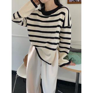 Round-neck Striped Oversize Split Sweater