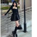 Long-sleeve Square Neck Top / Mini A-line Skirt