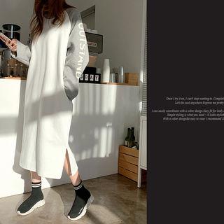 Lettered Raglan-sleeve Long T-shirt Dress