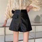 Faux Leather Zip-up Shorts