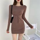 Long-sleeve Plain Ruched Mini Dress
